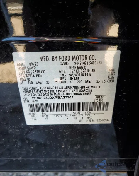 2024 Ford Edge Sel from USA, damaged, VIN 2FMPK4J9XRBA27341